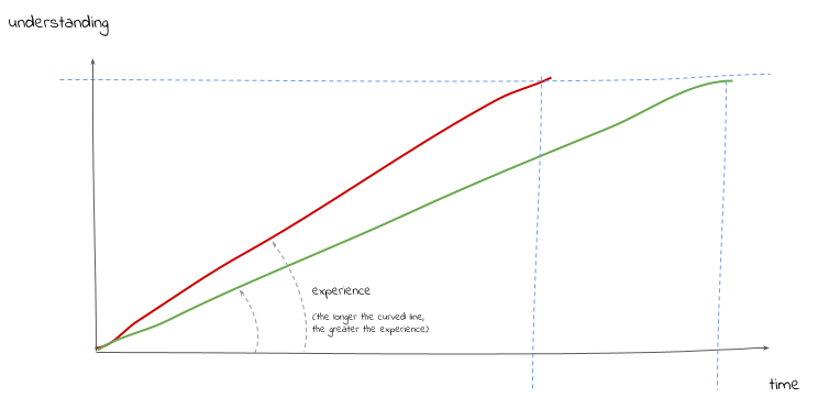 Knowledge growth over time based on experience for developers